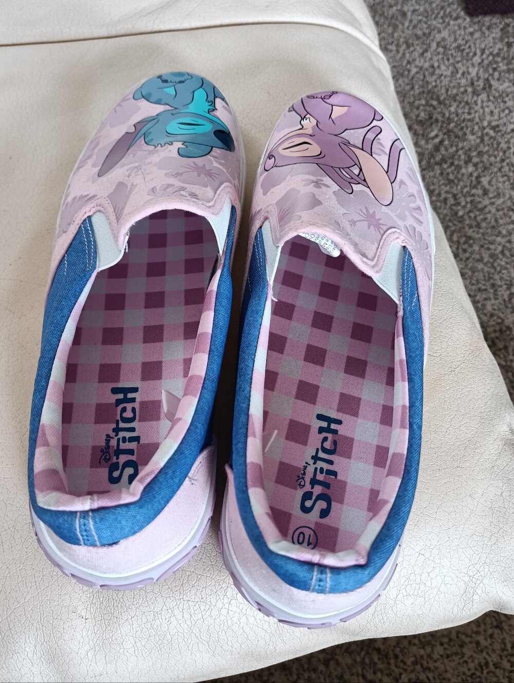 Disney Pink and Blue Lilo & Stitch Checkered Slip-On Insole, size 10